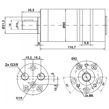 SILNIK HYDRAULICZNY BMM SMM MMS OMM DMM 8 cm3 PORTY TYLNE